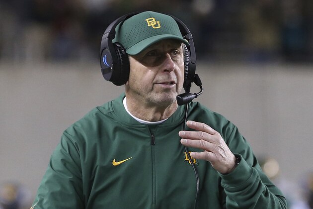 Baylor defensive coordinator Phil Snow walks the side line in an NCAA college football game against West Virginia in Waco, Texas, Thursday, Oct. 31, 2019. (AP Photo/Jerry Larson)