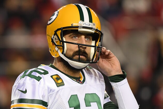 SANTA CLARA, CALIFORNIA - JANUARY 19: Aaron Rodgers #12 of the Green Bay Packers reacts after a play against the San Francisco 49ers during the NFC Championship game at Levi's Stadium on January 19, 2020 in Santa Clara, California. (Photo by Harry How/Getty Images) SANTA CLARA, CALIFORNIA - JANUARY 19: Aaron Rodgers #12 of the Green Bay Packers reacts after a play against the San Francisco 49ers during the NFC Championship game at Levi's Stadium on January 19, 2020 in Santa Clara, California. (Photo by Harry How/Getty Images)
