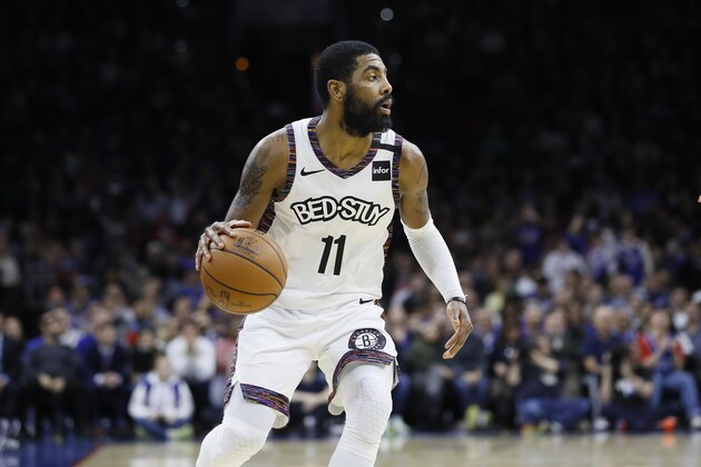Brooklyn Nets' Kyrie Irving plays during an NBA basketball game against the Philadelphia 76ers, Wednesday, Jan. 15, 2020, in Philadelphia. (AP Photo/Matt Slocum)
