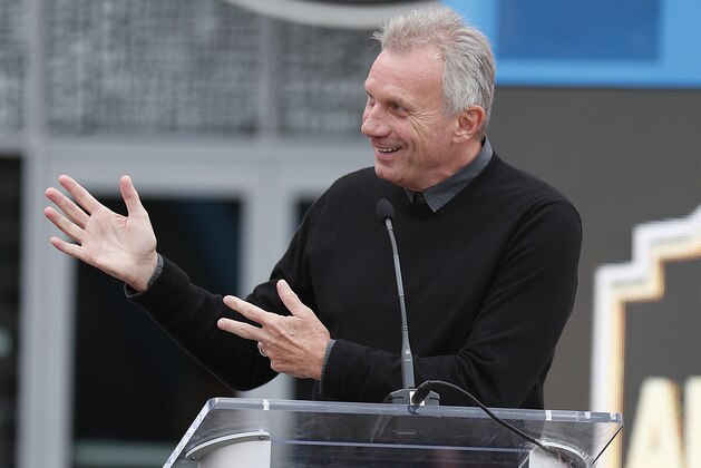 Former San Francisco 49ers quarterback Joe Montana speaks at a ceremony commemorating