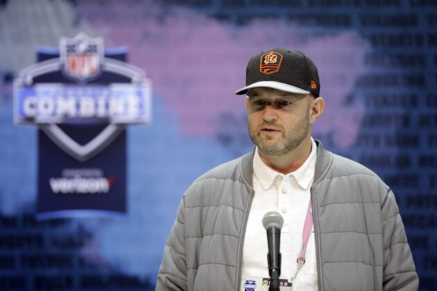 Cincinnati Bengals general manager Duke Tobin speaks during a press conference at the NFL football scouting combine, Wednesday, Feb. 27, 2019, in Indianapolis. (AP Photo/Darron Cummings)
