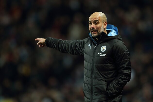 BIRMINGHAM, ENGLAND - JANUARY 12: Manchester City manager / head coach Pep Guardiola during the Premier League match between Aston Villa and Manchester City at Villa Park on January 12, 2020 in Birmingham, United Kingdom. (Photo by James Williamson - AMA/Getty Images)