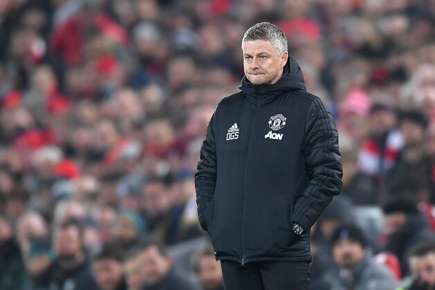 LIVERPOOL, ENGLAND - JANUARY 19: Ole Gunnar Solskjaer, Manager of Manchester United looks on during the Premier League match between Liverpool FC and Manchester United at Anfield on January 19, 2020 in Liverpool, United Kingdom. (Photo by Michael Regan/Getty Images)