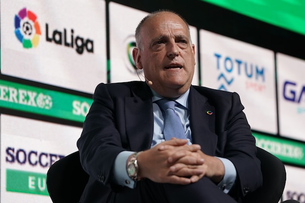 LISBON, PORTUGAL - SEPTEMBER 05: Javier Tebas President of La Liga talks during Day 1 of Soccerex Europe Convention at Tagus Park on September 5, 2019 in Lisbon, Portugal. (Photo by Gualter Fatia/Getty Images)