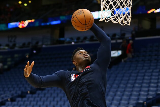 NEW ORLEANS, LOUISIANA - JANUARY 18: Zion Williamson #1 of the New Orleans Pelicans warms up before a game against the LA Clippers at the Smoothie King Center on January 18, 2020 in New Orleans, Louisiana. NOTE TO USER: User expressly acknowledges and agrees that, by downloading and or using this Photograph, user is consenting to the terms and conditions of the Getty Images License Agreement. (Photo by Jonathan Bachman/Getty Images)
