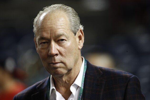 Houston Astros owner Jim Crane is seen during batting practice before Game 5 of the baseball World Series against the Washington Nationals Sunday, Oct. 27, 2019, in Washington. (AP Photo/Patrick Semansky)