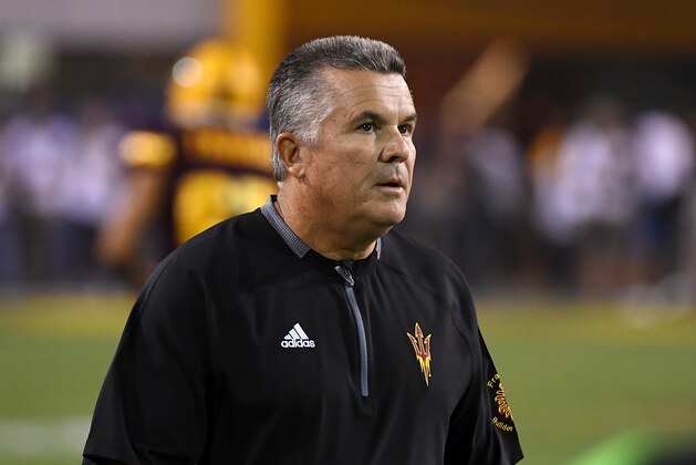TEMPE, AZ - OCTOBER 28:  Head coach Todd Graham of Arizona State looks on from the sidelines during a game against Southern California at Sun Devil Stadium on October 28, 2017 in Tempe, Arizona.  (Photo by Norm Hall/Getty Images)
