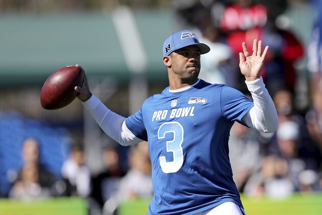 NFC quarterback Russell Wilson #3 is seen during the Pro Bowl Practice, Friday, January 25, 2019, in Kissimmee, FL. (AP Photo/Gregory Payan)