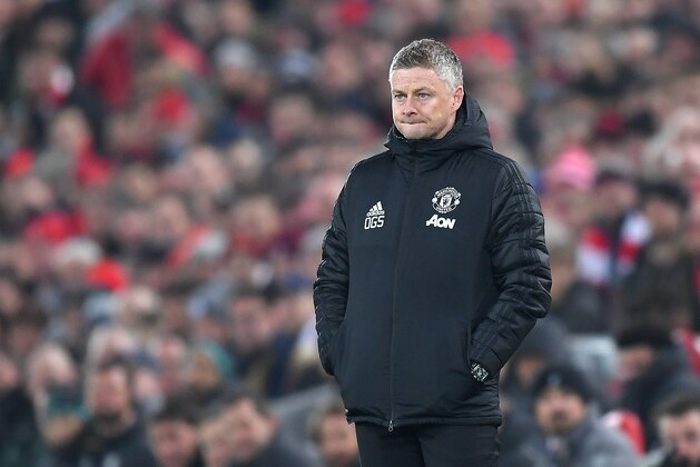 LIVERPOOL, ENGLAND - JANUARY 19: Ole Gunnar Solskjaer, Manager of Manchester United looks on during the Premier League match between Liverpool FC and Manchester United at Anfield on January 19, 2020 in Liverpool, United Kingdom. (Photo by Michael Regan/Getty Images)