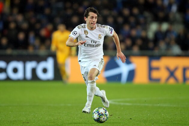 BRUGGE, BELGIUM - DECEMBER 11: Alvaro Odriozola of Real Madrid during the UEFA Champions League group A match between Club Brugge KV and Real Madrid at Jan Breydel Stadium on December 11, 2019 in Brugge, Belgium. (Photo by Marc Atkins/Getty Images)