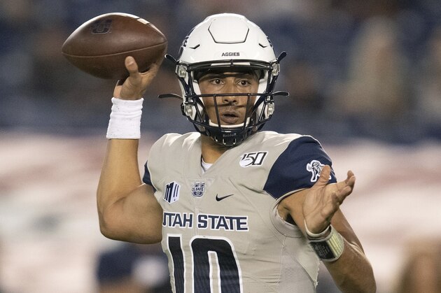 Utah State quarterback Jordan Love during an NCAA football game against San Diego State on Saturday, Sept. 21, 2019 in San Diego. (AP Photo/Kyusung Gong)