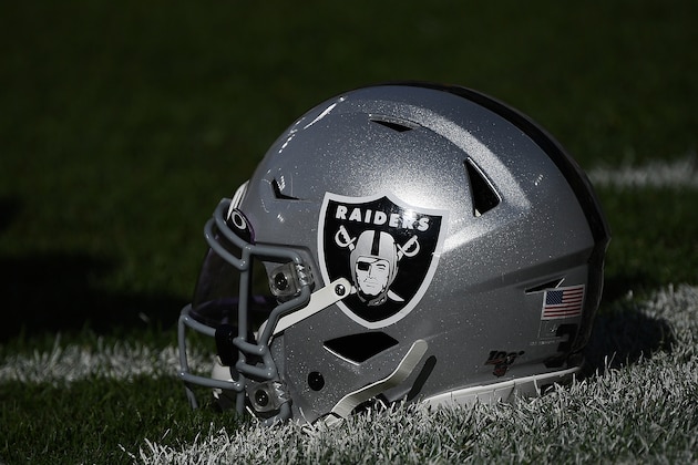 GREEN BAY, WISCONSIN - OCTOBER 20:  A detailed view of an Oakland Raiders helmet prior to a game against the Green Bay Packers at Lambeau Field on October 20, 2019 in Green Bay, Wisconsin.  The Packers defeated the Raiders 42-24.  (Photo by Stacy Revere/Getty Images)