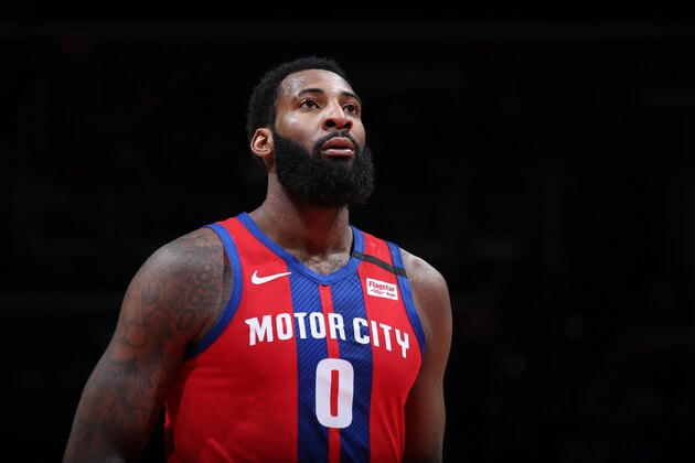 WASHINGTON, DC - JANUARY 20: Andre Drummond #0 of the Detroit Pistons looks on during the game against the Washington Wizards on January 20, 2020 at Capital One Arena in Washington, DC. NOTE TO USER: User expressly acknowledges and agrees that, by downloading and or using this Photograph, user is consenting to the terms and conditions of the Getty Images License Agreement. Mandatory Copyright Notice: Copyright 2020 NBAE (Photo by Stephen Gosling/NBAE via Getty Images)