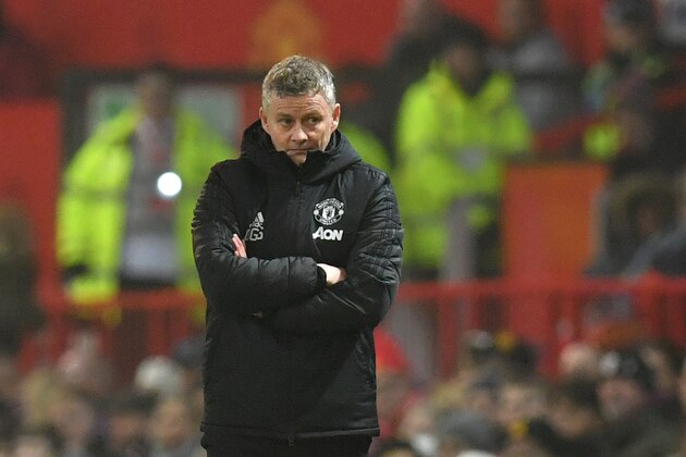 Manchester United's Norwegian manager Ole Gunnar Solskjaer reacts during the English Premier League football match between Manchester United and Burnley at Old Trafford in Manchester, north west England, on January 22, 2020. (Photo by Paul ELLIS / AFP) / RESTRICTED TO EDITORIAL USE. No use with unauthorized audio, video, data, fixture lists, club/league logos or 'live' services. Online in-match use limited to 120 images. An additional 40 images may be used in extra time. No video emulation. Social media in-match use limited to 120 images. An additional 40 images may be used in extra time. No use in betting publications, games or single club/league/player publications. /  (Photo by PAUL ELLIS/AFP via Getty Images)