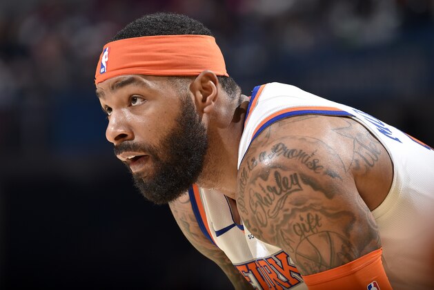 CLEVELAND, OH - JANUARY 20: Marcus Morris Sr. #13 of the New York Knicks looks on during the game against the Cleveland Cavaliers on January 20, 2020 at Rocket Mortgage FieldHouse in Cleveland, Ohio. NOTE TO USER: User expressly acknowledges and agrees that, by downloading and/or using this Photograph, user is consenting to the terms and conditions of the Getty Images License Agreement. Mandatory Copyright Notice: Copyright 2020 NBAE (Photo by David Liam Kyle/NBAE via Getty Images)