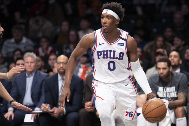Philadelphia 76ers guard Josh Richardson handles the ball during the first half of an NBA basketball game against the Brooklyn Nets, Monday, Jan. 20, 2020, in New York. (AP Photo/Mary Altaffer)