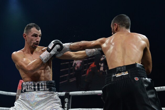 GLASGOW, SCOTLAND - NOVEMBER 03: Viktor Postol of Ukrainian (silver shorts), takes on Siar Ozgul of Turkey (black Shorts), in a Super Lightweight bout during the Ali Trophy Quarter-Finals - World Boxing Super Series Fight Night at The SSE Hydro on November 3, 2018 in Glasgow, Scotland. (Photo by Mark Runnacles/Getty Images)