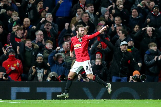 MANCHESTER, ENGLAND - JANUARY 15: Juan Mata of Manchester United   celebrates after scoring his team's first goal  during the FA Cup Third Round Replay match between Manchester United and Wolverhampton Wanderers at Old Trafford on January 15, 2020 in Manchester, England. (Photo by Alex Livesey/Getty Images)