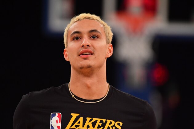 NEW YORK, NY - JANUARY 22: Kyle Kuzma #0 of the Los Angeles Lakers warms up prior to a game against the New York Knicks on January 22, 2020 at Madison Square Garden in New York City, New York.  NOTE TO USER: User expressly acknowledges and agrees that, by downloading and or using this photograph, User is consenting to the terms and conditions of the Getty Images License Agreement. Mandatory Copyright Notice: Copyright 2020 NBAE  (Photo by Jesse D. Garrabrant/NBAE via Getty Images)