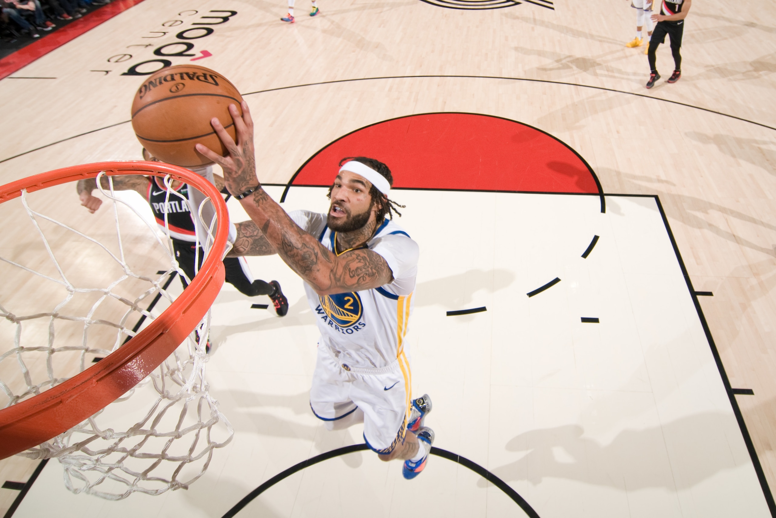 PORTLAND, OR - JANUARY 20: Willie Cauley-Stein #2 of the Golden State Warriors drives to the basket during the game against the Portland Trail Blazers on January 20, 2019 at the Moda Center Arena in Portland, Oregon. NOTE TO USER: User expressly acknowledges and agrees that, by downloading and or using this photograph, user is consenting to the terms and conditions of the Getty Images License Agreement. Mandatory Copyright Notice: Copyright 2020 NBAE (Photo by Cameron Browne/NBAE via Getty Images)