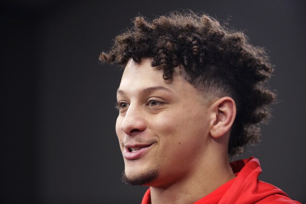 Kansas City Chiefs quarterback Patrick Mahomes addresses the media at a news conference Wednesday, Jan. 22, 2020 at Arrowhead Stadium in Kansas City, Mo. The Chiefs will face the San Francisco 49ers in Super Bowl 54. (AP Photo/Charlie Riedel)