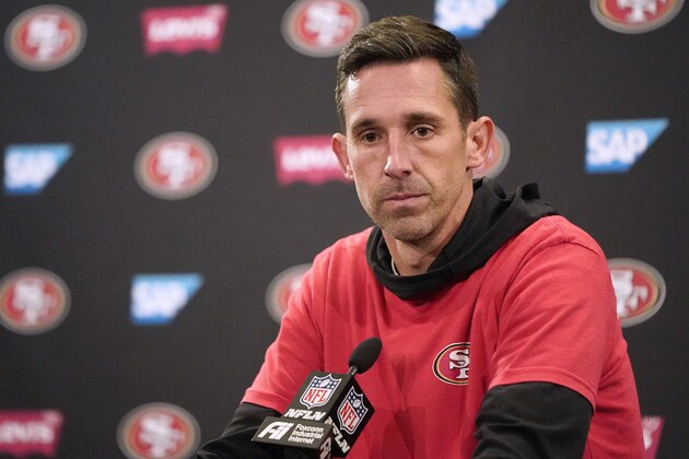 San Francisco 49ers head coach Kyle Shanahan speaks to reporters after a practice at the team's NFL football training facility in Santa Clara, Calif., Friday, Jan. 24, 2020. The 49ers will face the Kansas City Chiefs in Super Bowl 54. (AP Photo/Tony Avelar)