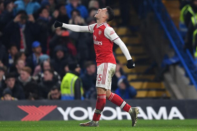 LONDON, ENGLAND - JANUARY 21: Gabriel Martinelli of Arsenal celebrates after scoring his team's first goal during the Premier League match between Chelsea FC and Arsenal FC at Stamford Bridge on January 21, 2020 in London, United Kingdom. (Photo by Harriet Lander/Copa/Getty Images) LONDON, ENGLAND - JANUARY 21: Gabriel Martinelli of Arsenal celebrates after scoring his team's first goal during the Premier League match between Chelsea FC and Arsenal FC at Stamford Bridge on January 21, 2020 in London, United Kingdom. (Photo by Harriet Lander/Copa/Getty Images)