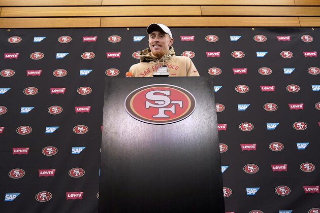 San Francisco 49ers tight end George Kittle speaks to reporters after a practice at the team's NFL football training facility in Santa Clara, Calif., Friday, Jan. 24, 2020. The 49ers will face the Kansas City Chiefs in Super Bowl 54. (AP Photo/Tony Avelar) San Francisco 49ers tight end George Kittle speaks to reporters after a practice at the team's NFL football training facility in Santa Clara, Calif., Friday, Jan. 24, 2020. The 49ers will face the Kansas City Chiefs in Super Bowl 54. (AP Photo/Tony Avelar)