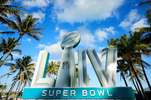 MIAMI BEACH, FLORIDA - JANUARY 25: Signage is displayed near the FOX Sports South Beach studio compound prior to Super Bowl LIV on January 25, 2020 in Miami Beach, Florida. The San Francisco 49ers will face the Kansas City Chiefs in the 54th playing of the Super Bowl, Sunday February 2nd.  (Photo by Cliff Hawkins/Getty Images)
