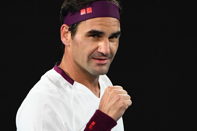 Switzerland's Roger Federer celebrates after victory against Hungary's Marton Fucsovics during their men's singles match on day seven of the Australian Open tennis tournament in Melbourne on January 26, 2020. (Photo by William WEST / AFP) / IMAGE RESTRICTED TO EDITORIAL USE - STRICTLY NO COMMERCIAL USE (Photo by WILLIAM WEST/AFP via Getty Images) Switzerland's Roger Federer celebrates after victory against Hungary's Marton Fucsovics during their men's singles match on day seven of the Australian Open tennis tournament in Melbourne on January 26, 2020. (Photo by William WEST / AFP) / IMAGE RESTRICTED TO EDITORIAL USE - STRICTLY NO COMMERCIAL USE (Photo by WILLIAM WEST/AFP via Getty Images)