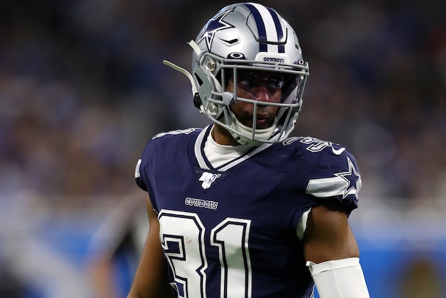 DETROIT, MI - NOVEMBER 17:  Byron Jones #31 of the Dallas Cowboys looks on during the game against the Detroit Lions at Ford Field on November 17, 2019 in Detroit, Michigan.  The Cowboys defeated the Lions 35-27.  (Photo by Rob Leiter/Getty Images)