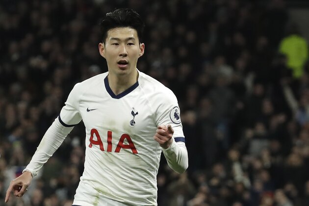 Tottenham's Son Heung-min celebrates his goal against Norwich City during the English Premier League soccer match between Tottenham Hotspur and Norwich City at the Tottenham Hotspur Stadium in London, England, Wednesday, Jan. 22, 2020. (AP Photo/Matt Dunham)