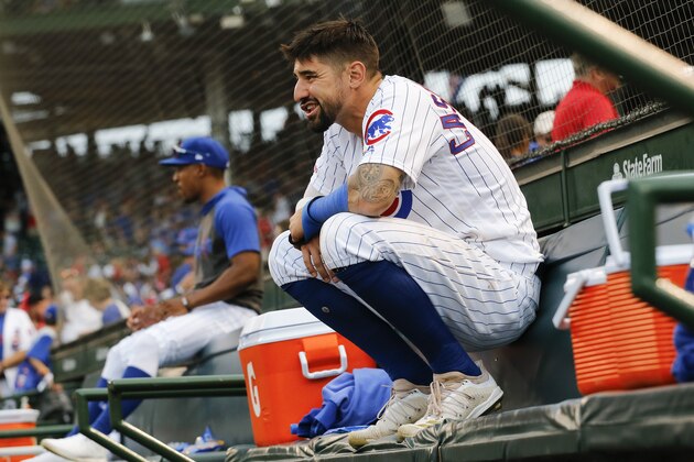 CHICAGO, ILLINOIS - SEPTEMBER 21: Nicholas Castellanos #6 of the Chicago Cubs lingers in the dugout for a couple extra minutes following his team's 9-8 loss to the St. Louis Cardinals at Wrigley Field on September 21, 2019 in Chicago, Illinois. (Photo by Nuccio DiNuzzo/Getty Images)
