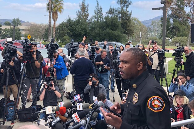 Los Angeles County Fire Department Chief Daryl Osby takes questions at a news conference Sunday, Jan. 26, 2020, in Calabasas, Calif. NBA legend Kobe Bryant, his 13-year-old daughter and seven others were killed in a helicopter crash on a steep hillside in dense morning fog in Southern California on Sunday, his sudden death at age 41 touching off an outpouring of grief for a star whose celebrity transcended basketball. (AP Photo/Stefanie Dazio)