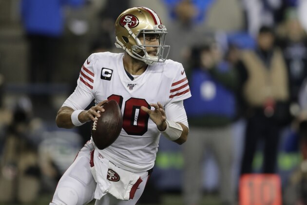 San Francisco 49ers quarterback Jimmy Garoppolo in action against the Seattle Seahawks during the first half of an NFL football game, Sunday, Dec. 29, 2019, in Seattle. (AP Photo/Stephen Brashear) San Francisco 49ers quarterback Jimmy Garoppolo in action against the Seattle Seahawks during the first half of an NFL football game, Sunday, Dec. 29, 2019, in Seattle. (AP Photo/Stephen Brashear)