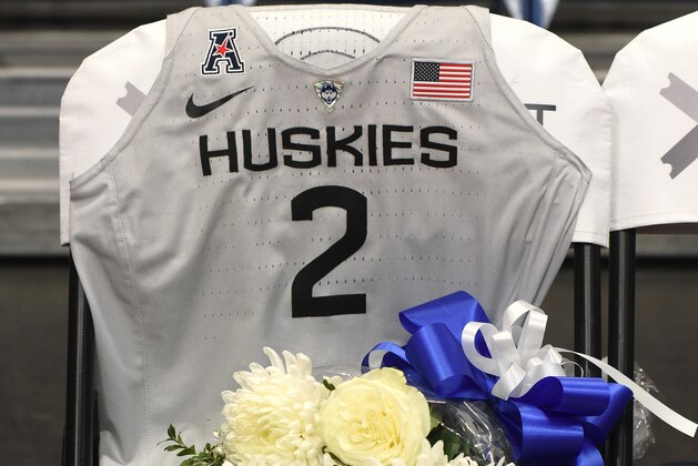 HARTFORD, CT - JANUARY 27: UConn Huskies honor Gianna Bryant with a custom jersey before the game on January 27, 2020 at XL Center in Hartford, Connecticut. NOTE TO USER: User expressly acknowledges and agrees that, by downloading and/or using this photograph, user is consenting to the terms and conditions of the Getty Images License Agreement. Mandatory Copyright Notice: Copyright 2020 NBAE (Photo by Pamela Costello/NBAE via Getty Images)