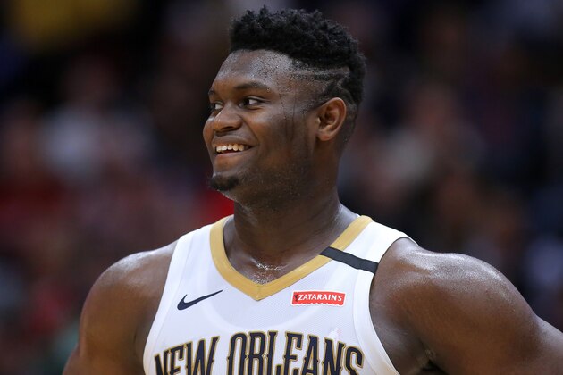 NEW ORLEANS, LOUISIANA - JANUARY 26: Zion Williamson #1 of the New Orleans Pelicans reacts against the Boston Celtics during a game at the Smoothie King Center on January 26, 2020 in New Orleans, Louisiana. NOTE TO USER: User expressly acknowledges and agrees that, by downloading and or using this Photograph, user is consenting to the terms and conditions of the Getty Images License Agreement. (Photo by Jonathan Bachman/Getty Images)