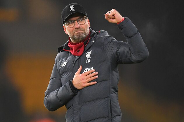 WOLVERHAMPTON, ENGLAND - JANUARY 23: Liverpool manager Jurgen Klopp celebrates after the Premier League match between Wolverhampton Wanderers and Liverpool FC at Molineux on January 23, 2020 in Wolverhampton, United Kingdom. (Photo by Michael Regan/Getty Images)