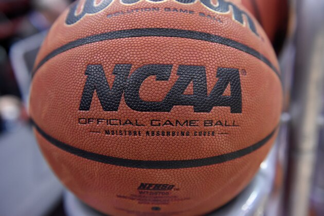 NEWARK, NJ - DECEMBER 19:  The NCAA logo on a basketball at the  Prudential Center before the game between the Maryland Terrapins and the Seton Hall Pirates on December 19, 2019 in Newark, New Jersey. (Photo by G Fiume/Maryland Terrapins/Getty Images)