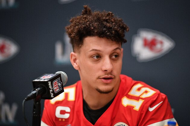 AVENTURA, FLORIDA - JANUARY 28: Patrick Mahomes #15 of the Kansas City Chiefs speaks to the media during the Kansas City Chiefs media availability prior to Super Bowl LIV at the JW Marriott Turnberry on January 28, 2020 in Aventura, Florida. (Photo by Mark Brown/Getty Images)