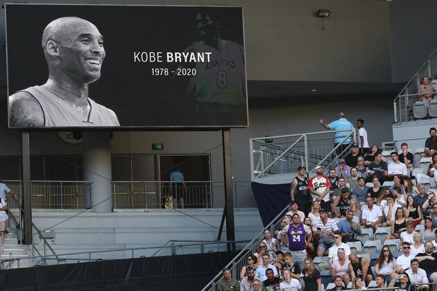 MELBOURNE, AUSTRALIA - JANUARY 29:  Fans and players pay tribute to the late Kobe Bryant during the round 18 NBL match between Melbourne United and the Perth Wildcats at Melbourne Arena on January 29, 2020 in Melbourne, Australia. (Photo by Robert Cianflone/Getty Images)