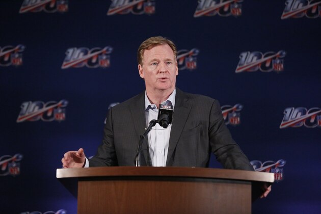 NFL Commissioner Roger Goodell speaks to the media during the NFL football owners meeting on Wednesday, May 22, 2019, in Key Biscayne, Fla. (AP Photo/Brynn Anderson)