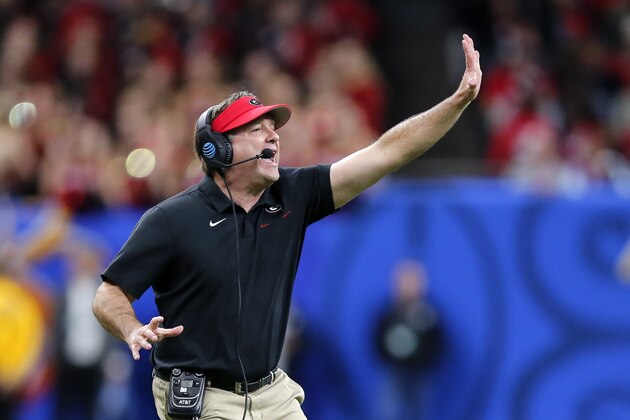Georgia coach Kirby Smart calls out from along the sideline during the first half of the team's Sugar Bowl NCAA college football game against Baylor in New Orleans, Wednesday, Jan. 1, 2020. (AP Photo/Brett Duke) Georgia coach Kirby Smart calls out from along the sideline during the first half of the team's Sugar Bowl NCAA college football game against Baylor in New Orleans, Wednesday, Jan. 1, 2020. (AP Photo/Brett Duke)