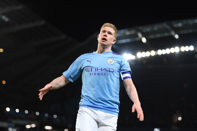 MANCHESTER, ENGLAND - JANUARY 29:  Kevin De Bruyne of Manchester City during the Carabao Cup Semi Final match between Manchester City and Manchester United at Etihad Stadium on January 29, 2020 in Manchester, England. (Photo by Shaun Botterill/Getty Images)