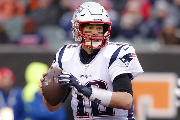 New England Patriots quarterback Tom Brady looks to pass in the second half of an NFL football game against the Cincinnati Bengals, Sunday, Dec. 15, 2019, in Cincinnati. (AP Photo/Gary Landers)