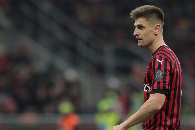 MILAN, ITALY - JANUARY 28:  Krzysztof Piatek of AC Milan looks on during the Coppa Italia Quarter Final match between AC Milan and Torino at San Siro on January 28, 2020 in Milan, Italy.  (Photo by Emilio Andreoli/Getty Images)