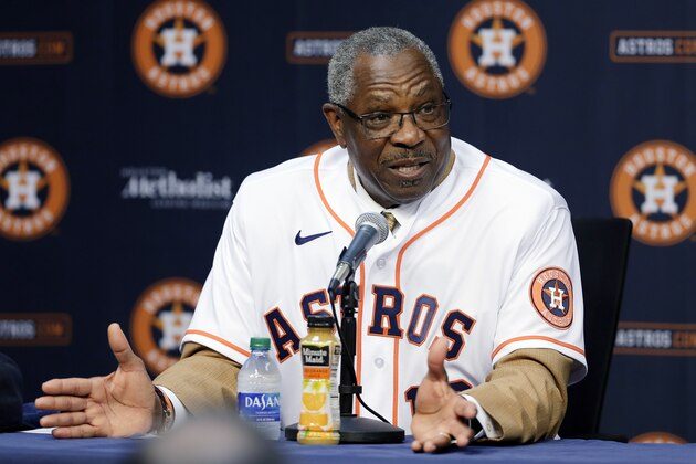 New Houston Astros manager Dusty Baker speaks during a baseball press conference at Minute Maid Park, Thursday, Jan. 30, 2020, in Houston. (AP Photo/Michael Wyke)