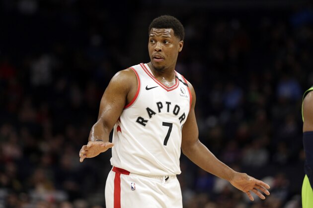 Toronto Raptors guard Kyle Lowry reacts to a call against the Minnesota Timberwolves during an NBA basketball game Saturday, Jan. 18, 2020, in Minneapolis. (AP Photo/Andy Clayton-King)