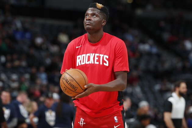 Houston Rockets center Clint Capela (15) in the first half of an NBA basketball game Wednesday, Nov. 20, 2019, in Denver. (AP Photo/David Zalubowski)