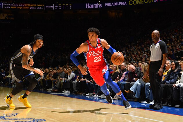 PHILADELPHIA, PA - JANUARY 28: Matisse Thybulle #22 of the Philadelphia 76ers handles the ball against the Golden State Warriors on January 28, 2020 at the Wells Fargo Center in Philadelphia, Pennsylvania NOTE TO USER: User expressly acknowledges and agrees that, by downloading and/or using this Photograph, user is consenting to the terms and conditions of the Getty Images License Agreement. Mandatory Copyright Notice: Copyright 2020 NBAE (Photo by Jesse D. Garrabrant/NBAE via Getty Images) PHILADELPHIA, PA - JANUARY 28: Matisse Thybulle #22 of the Philadelphia 76ers handles the ball against the Golden State Warriors on January 28, 2020 at the Wells Fargo Center in Philadelphia, Pennsylvania NOTE TO USER: User expressly acknowledges and agrees that, by downloading and/or using this Photograph, user is consenting to the terms and conditions of the Getty Images License Agreement. Mandatory Copyright Notice: Copyright 2020 NBAE (Photo by Jesse D. Garrabrant/NBAE via Getty Images)